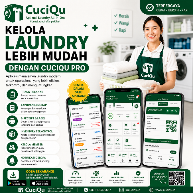 CuciQu Pro untuk laundry multi outlet dan dashboard owner
