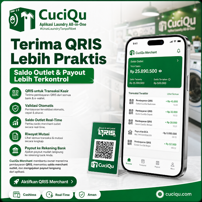 Terima QRIS lebih praktis dengan CuciQu Merchant untuk laundry