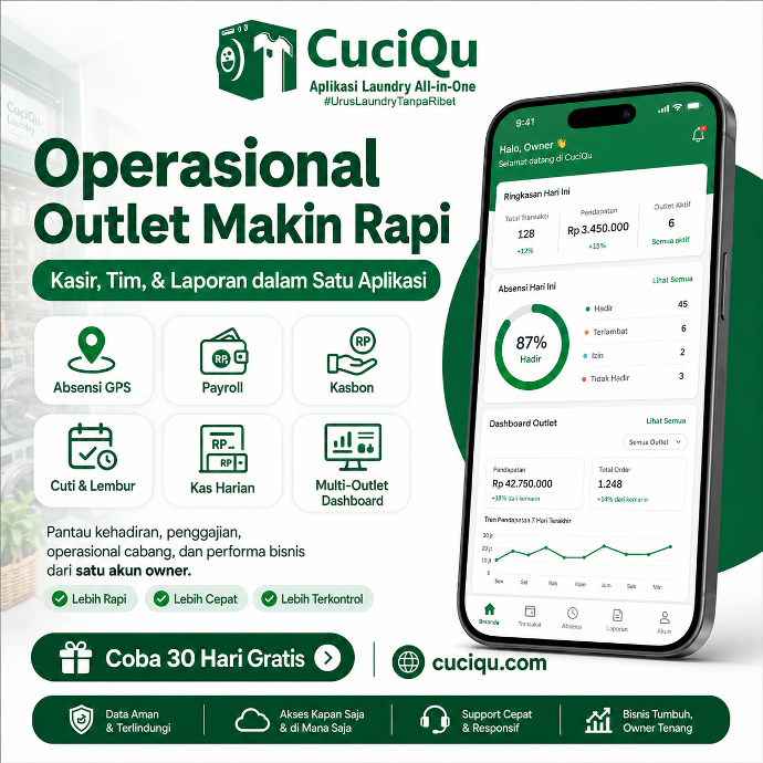 Operasional outlet laundry makin rapi dengan CuciQu Pro