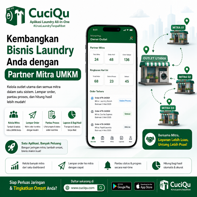 Kembangkan bisnis laundry dengan partner mitra UMKM menggunakan CuciQu