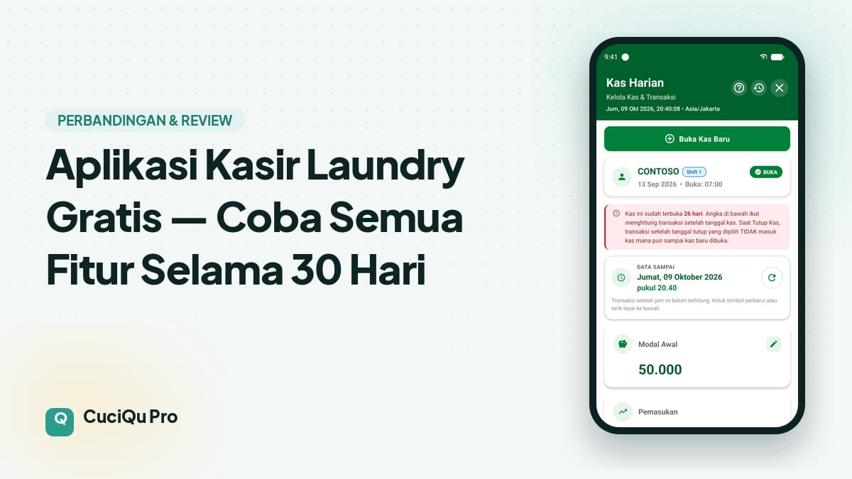 Thumbnail artikel: Aplikasi Kasir Laundry Gratis — Coba Semua Fitur Selama 30 Hari