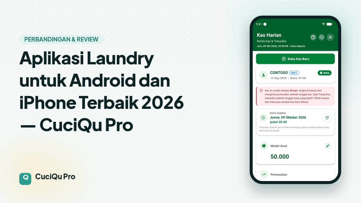 Thumbnail artikel: Aplikasi Laundry untuk Android dan iPhone Terbaik 2026 — CuciQu Pro