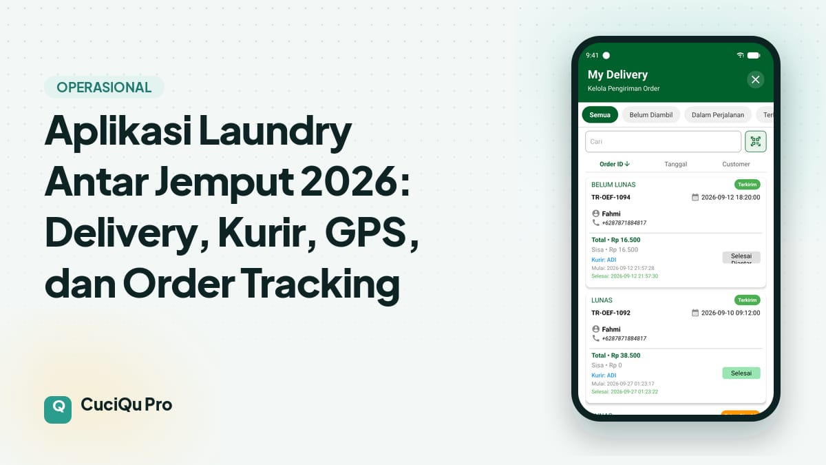 Thumbnail artikel: Aplikasi Laundry Antar Jemput 2026: Delivery, Kurir, GPS, dan Order Tracking