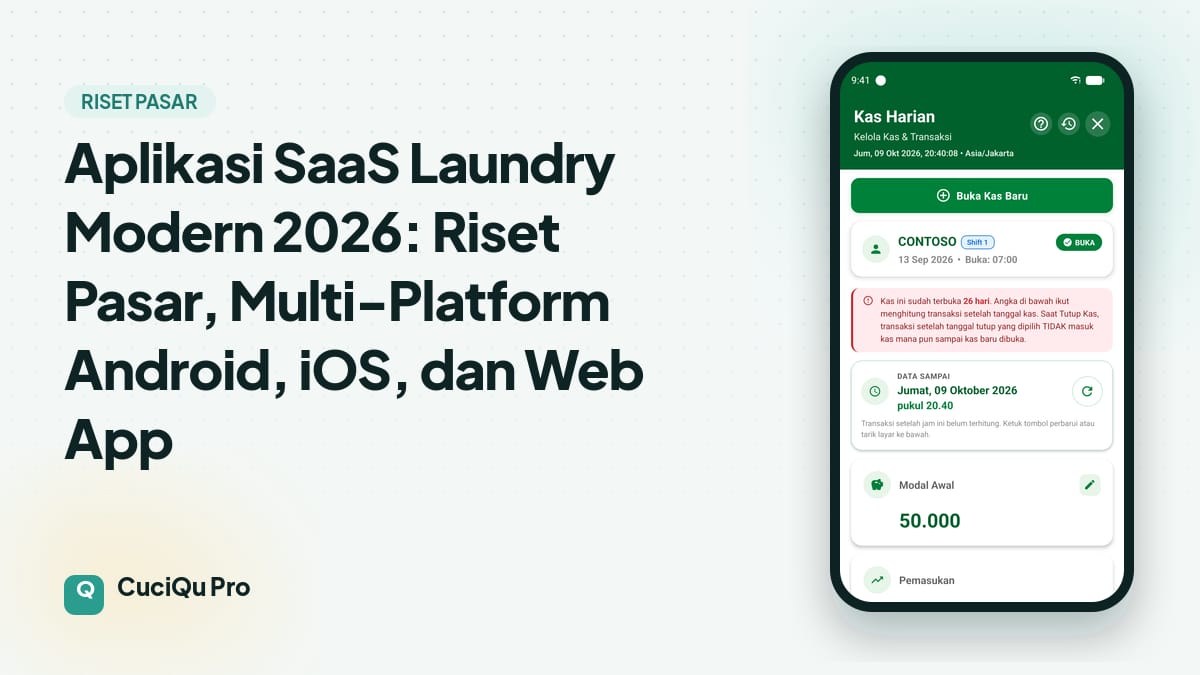 Thumbnail artikel: Aplikasi SaaS Laundry Modern 2026: Riset Pasar, Multi-Platform Android, iOS, dan Web App