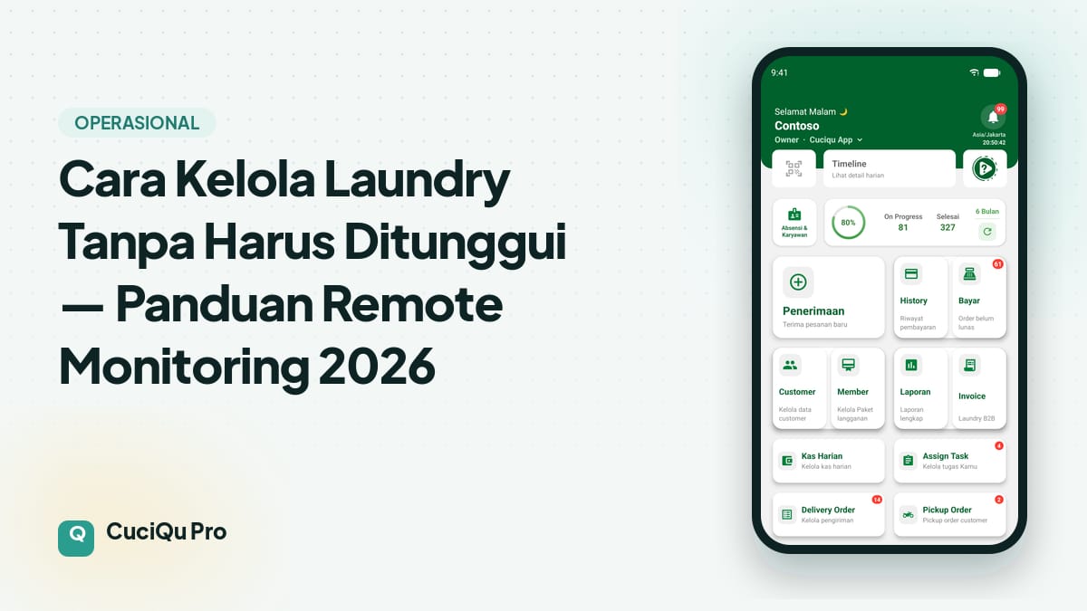 Thumbnail artikel: Cara Kelola Laundry Tanpa Harus Ditunggui — Panduan Remote Monitoring 2026