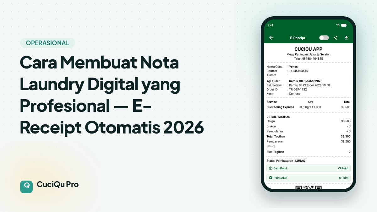 Thumbnail artikel: Cara Membuat Nota Laundry Digital yang Profesional — E-Receipt Otomatis 2026