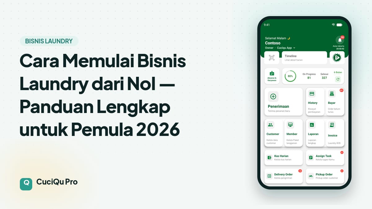 Thumbnail artikel: Cara Memulai Bisnis Laundry dari Nol — Panduan Lengkap untuk Pemula 2026