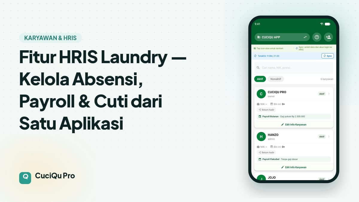 Thumbnail artikel: Fitur HRIS Laundry — Kelola Absensi, Payroll & Cuti dari Satu Aplikasi