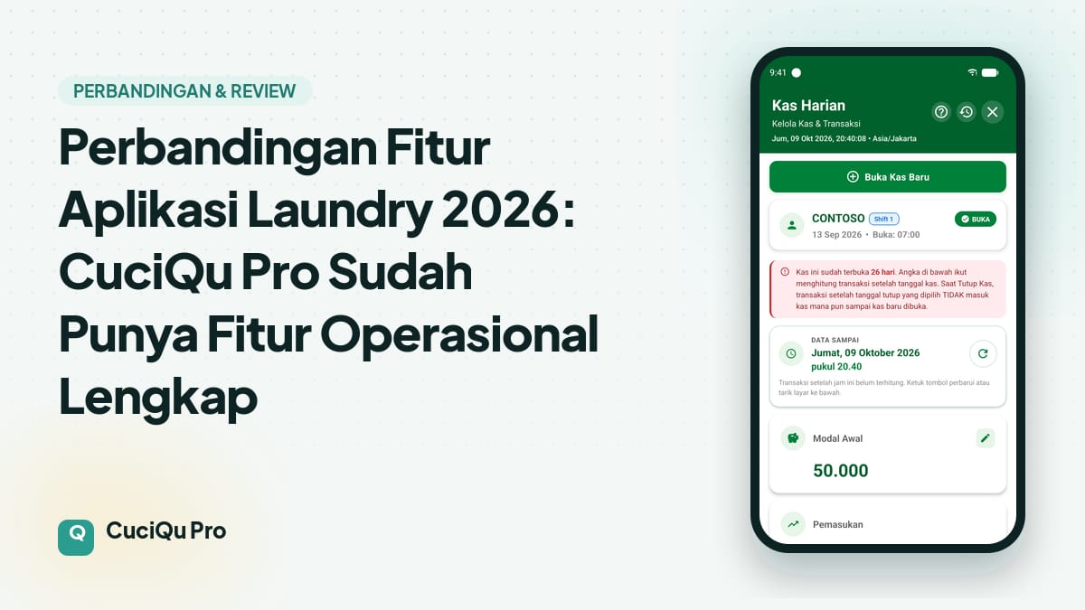 Thumbnail artikel: Perbandingan Fitur Aplikasi Laundry 2026: CuciQu Pro Sudah Punya Fitur Operasional Lengkap