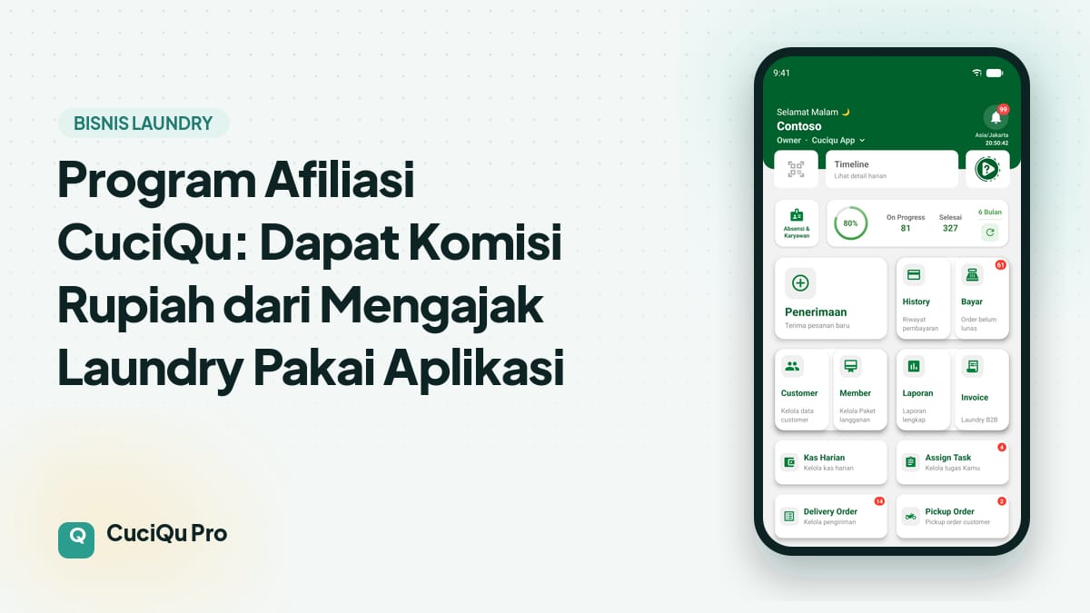 Thumbnail artikel: Program Afiliasi CuciQu: Dapat Komisi Rupiah dari Mengajak Laundry Pakai Aplikasi
