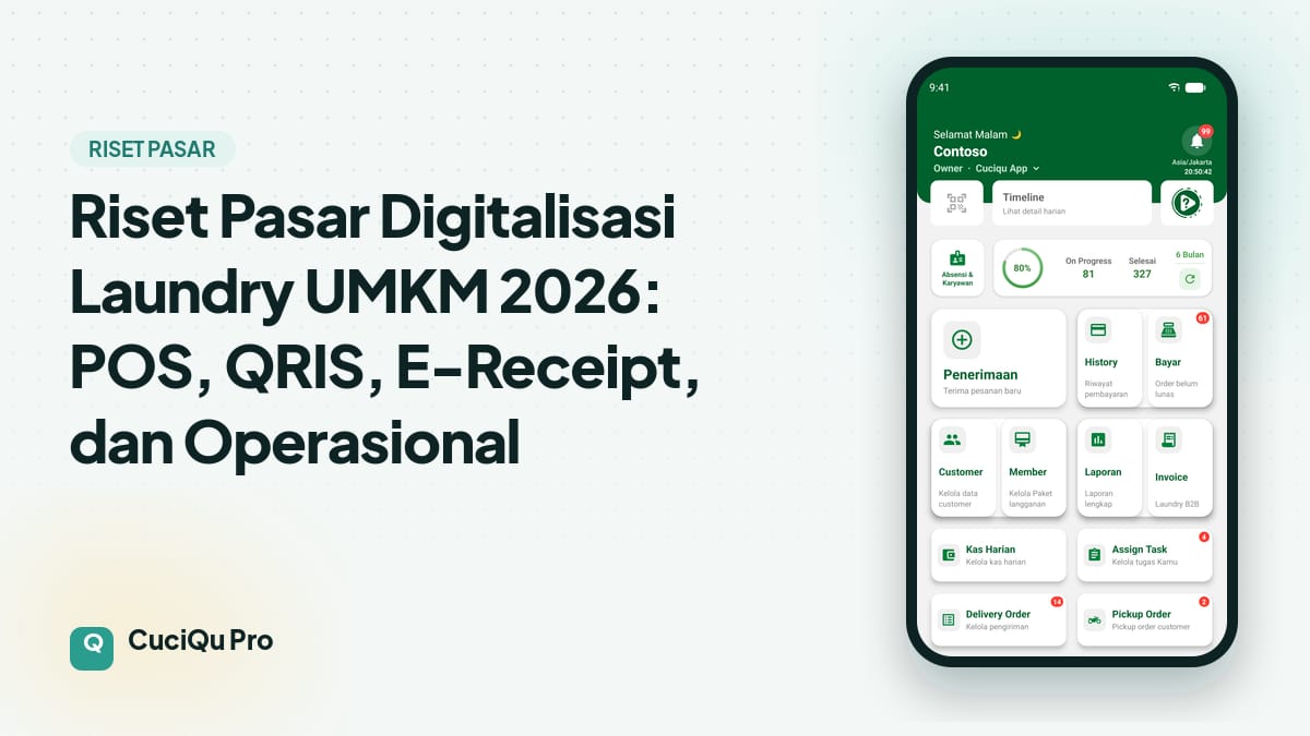 Thumbnail artikel: Riset Pasar Digitalisasi Laundry UMKM 2026: POS, QRIS, E-Receipt, dan Operasional