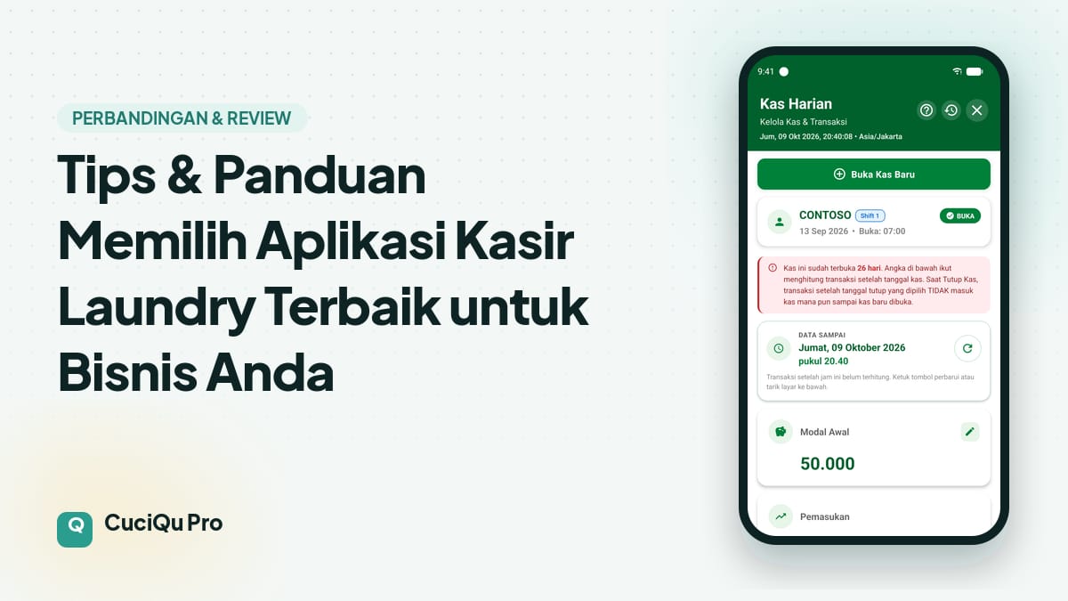 Thumbnail artikel: Tips & Panduan Memilih Aplikasi Kasir Laundry Terbaik untuk Bisnis Anda